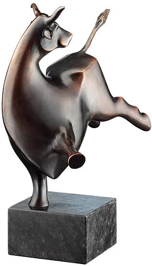 Leaping Bull — bronze sculpture on a stone base