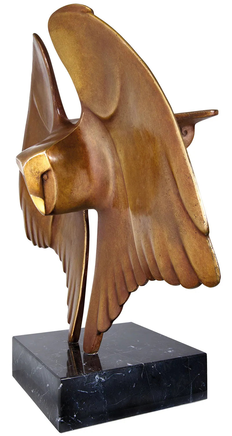 Owl in Flight — bronze sculpture on a marble base