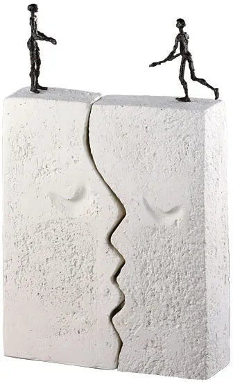 The Meeting — two-part bronze sculpture on stone blocks