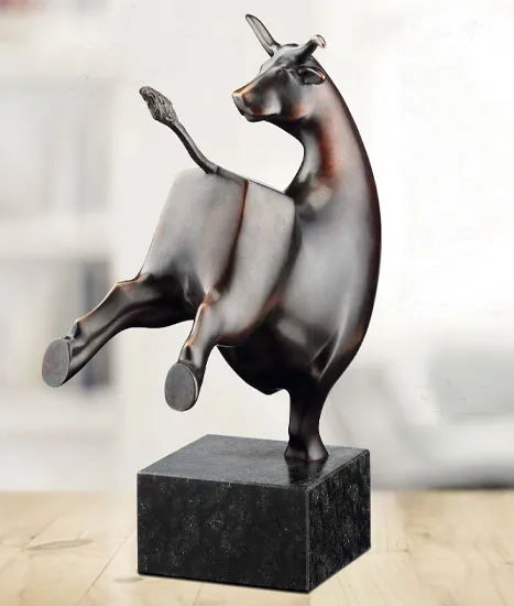 Leaping Bull — bronze sculpture on a stone base