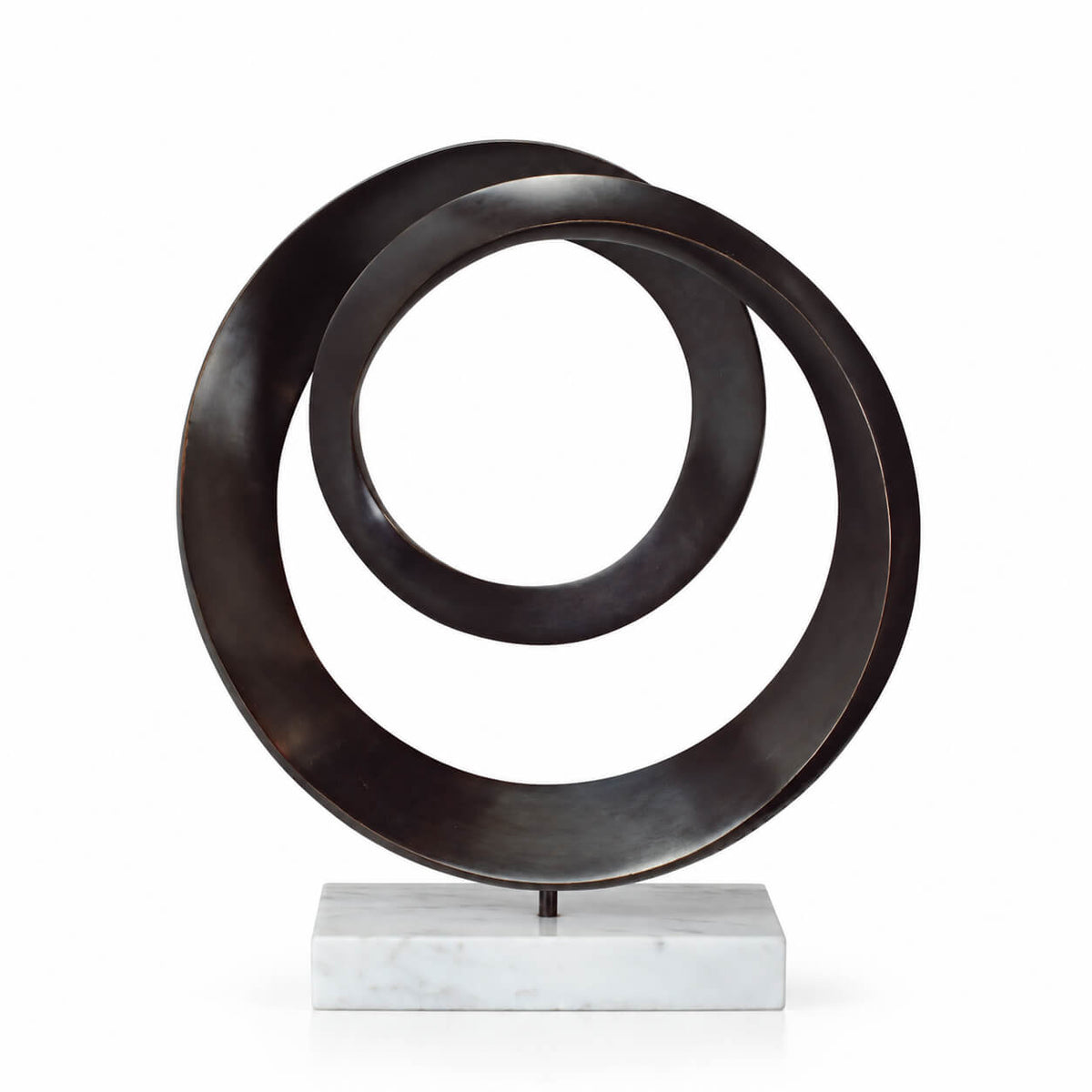 Double Circle — bronze sculpture on a marble base