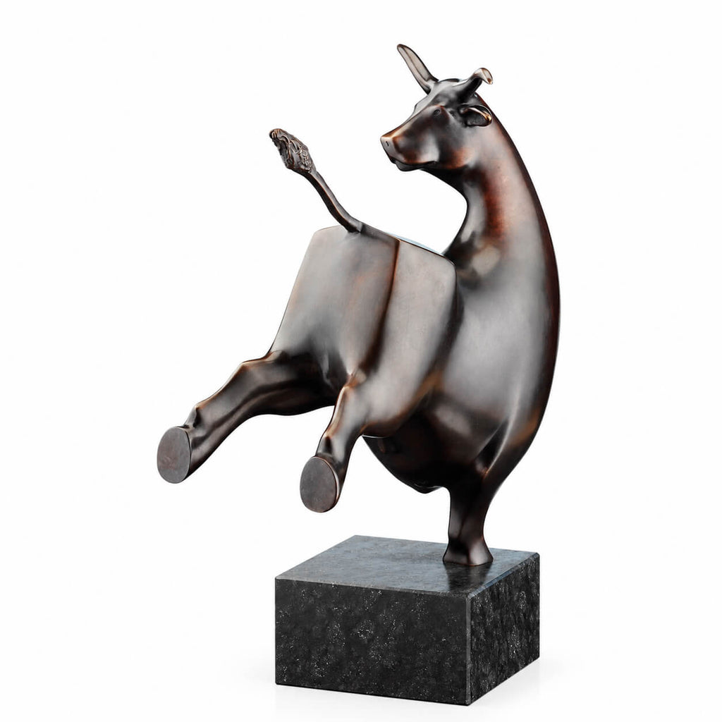 Leaping Bull — bronze sculpture on a stone base