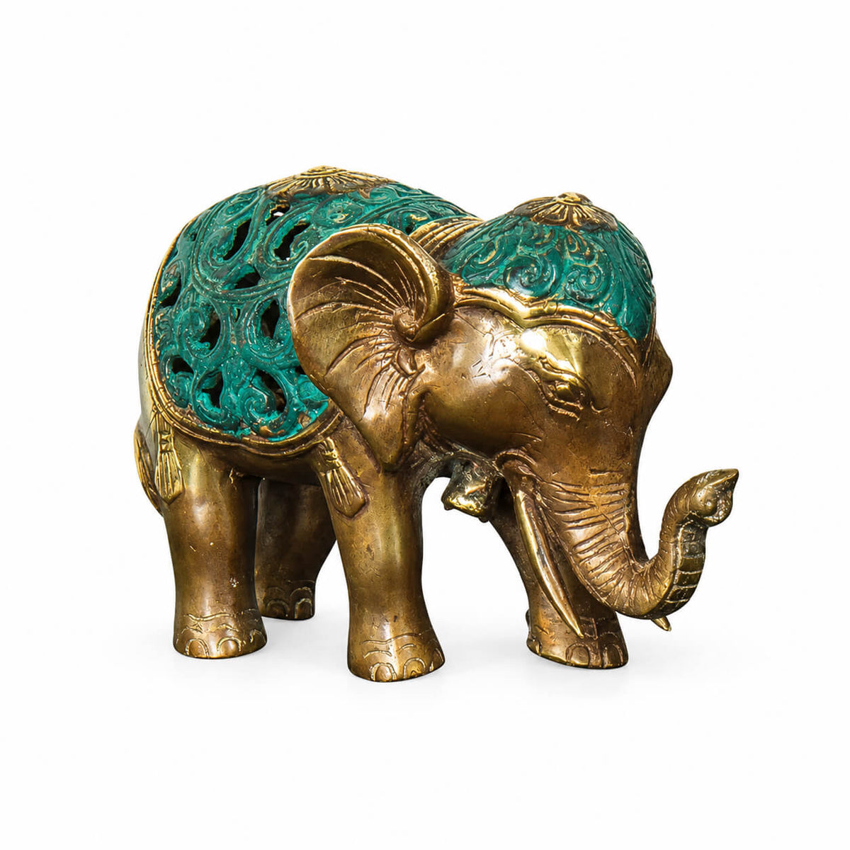 Elephant in a Ceremonial Blanket — brass sculpture